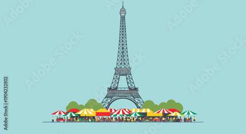Market Scene in Paris, France - Illustration