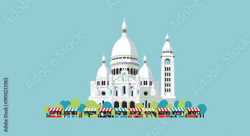Artistic Illustration, Basilica, Paris, Digital Art, Urban Environment, Aerial View