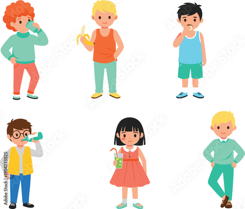 Cute Kids Emotions and Gestures Vector Illustration Set with Boys and Girls Showing Feelings, Body Language, and Expressive Poses