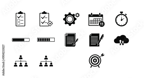 Business icons for management planning and strategy on a white background for marketing and design use