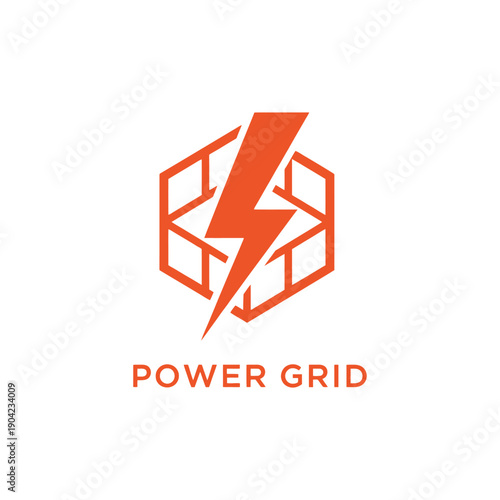 Lightning bolt and hexagonal grid silhouette logo for electrical energy or smart infrastructure services featuring the text POWER GRID