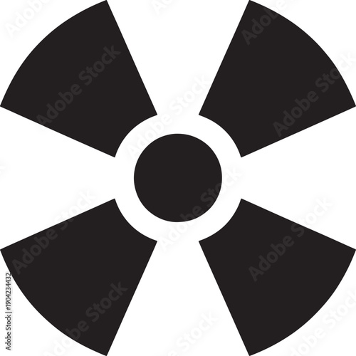 Radiation symbol with four black radiation warning sectors isolated on transparent background