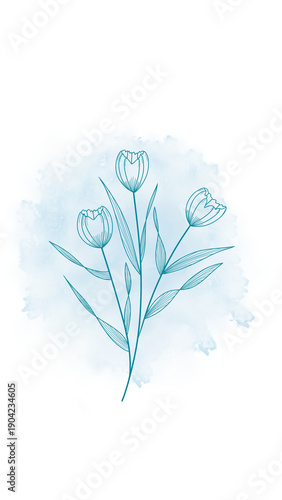Aesthetic blue watercolor flower wallpaper background 
