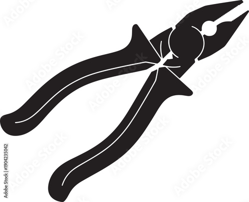 Black and white illustration of metal pliers with handles and jaws