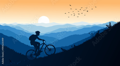 Sunrise Mountain Biking Vector Illustration A Serene Outdoor Adventure in the Blue Hills