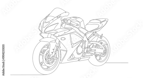 Detailed line art drawing of a modern sport motorcycle.