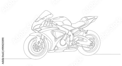 Detailed line art drawing of a modern sport motorcycle, showcasing its sleek design and powerful silhouette.