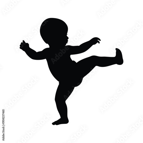 Silhouette of a baby playing and kicking its legs in mid-air, vector illustration, newborn baby kicking legs silhouette vector illustration