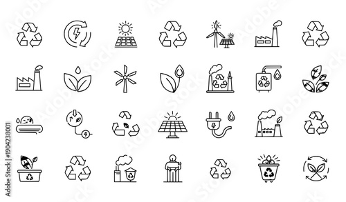Sustainability and environmental thin line icon set editable stroke vector