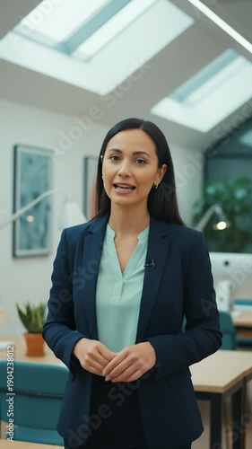 Business Woman Presenting in Modern Office Space