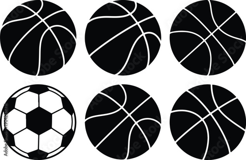 Collection of black and white sports balls icons