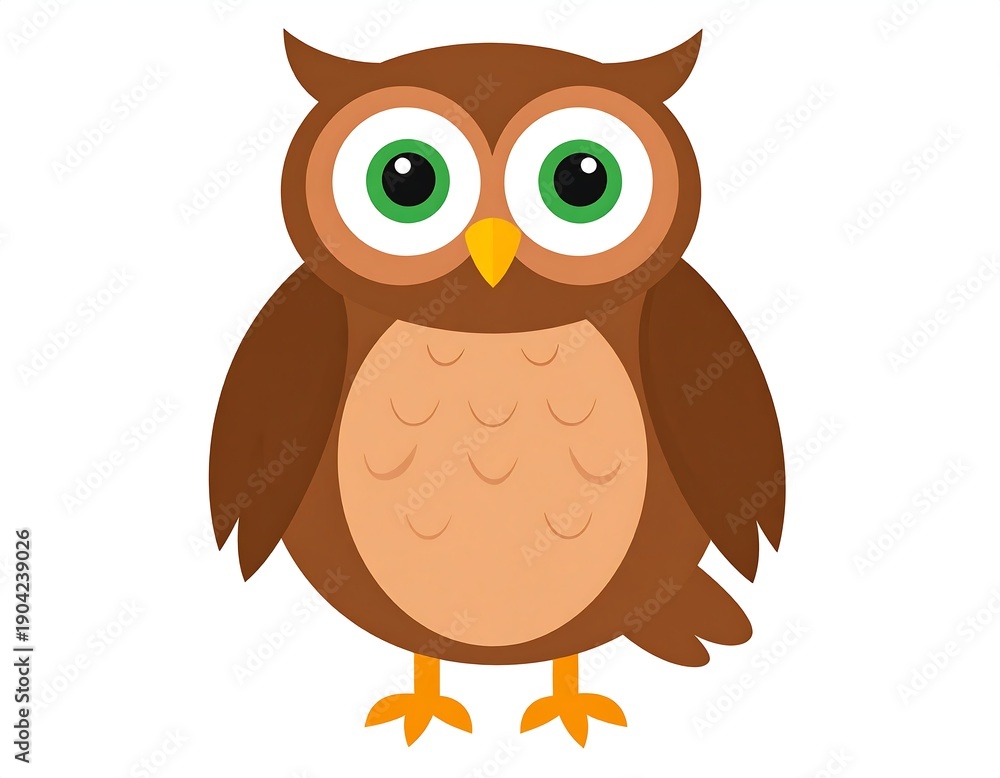 Obraz premium A cartoon owl with large eyes, a yellow beak, and tan belly