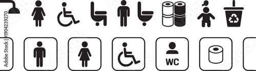 WC and Restroom Icon Set  Toilet, Bathroom, Man & Woman Symbols