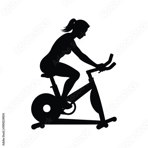 Silhouette of a woman exercising on a stationary bike silhouette vector illustration, woman cycling on stationary bike silhouette vector illustration