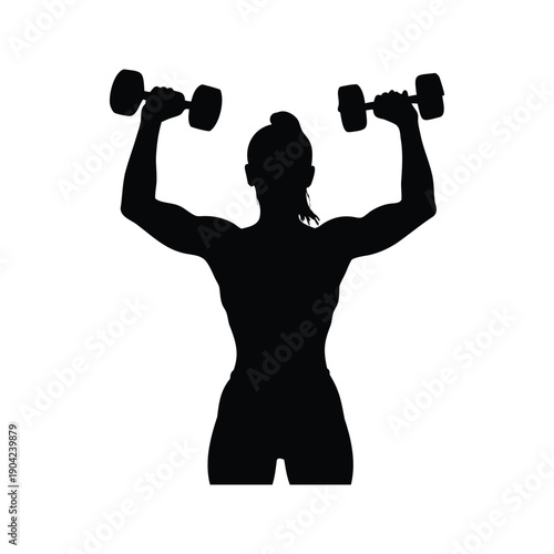 Woman lifting dumbbells in a gym silhouette vector illustration showcasing fitness and strength, woman lifting dumbbells silhouette vector illustration