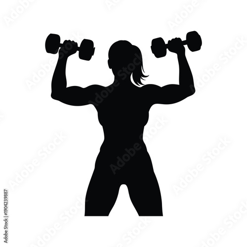 Silhouette of woman lifting dumbbells, showcasing strength and fitness in a dynamic pose, vector illustration, woman lifting dumbbells silhouette vector illustration