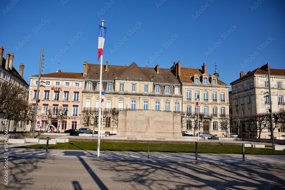 Obraz premium French municipal building with flag and classic facade on Chalon sur Saone 