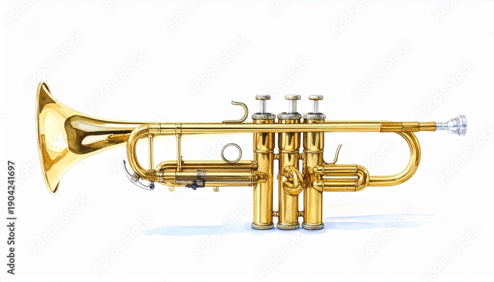 Naklejka premium Golden Brass Trumpet on White Background