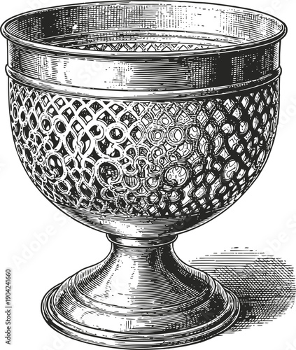 ornate vintage chalice with intricate decorative patterns and detailed engraving design