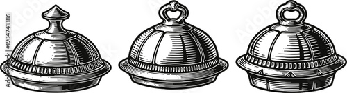 vintage metal domed food covers with ornate handles classic serving dish lids for traditional dining