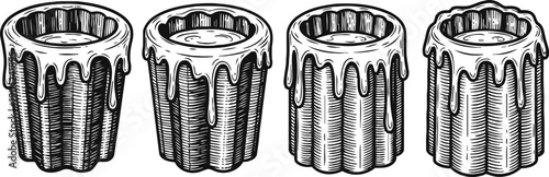 Vintage hand drawn dripping candles set old fashioned wax candles with melting wax illustration