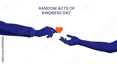 Illustration of two people exchanging a heart symbol on Random Acts of Kindness Day with a simple background.