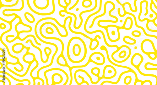 Seamless abstract yellow organic line pattern with fluid blob shapes in modern playful surface design style