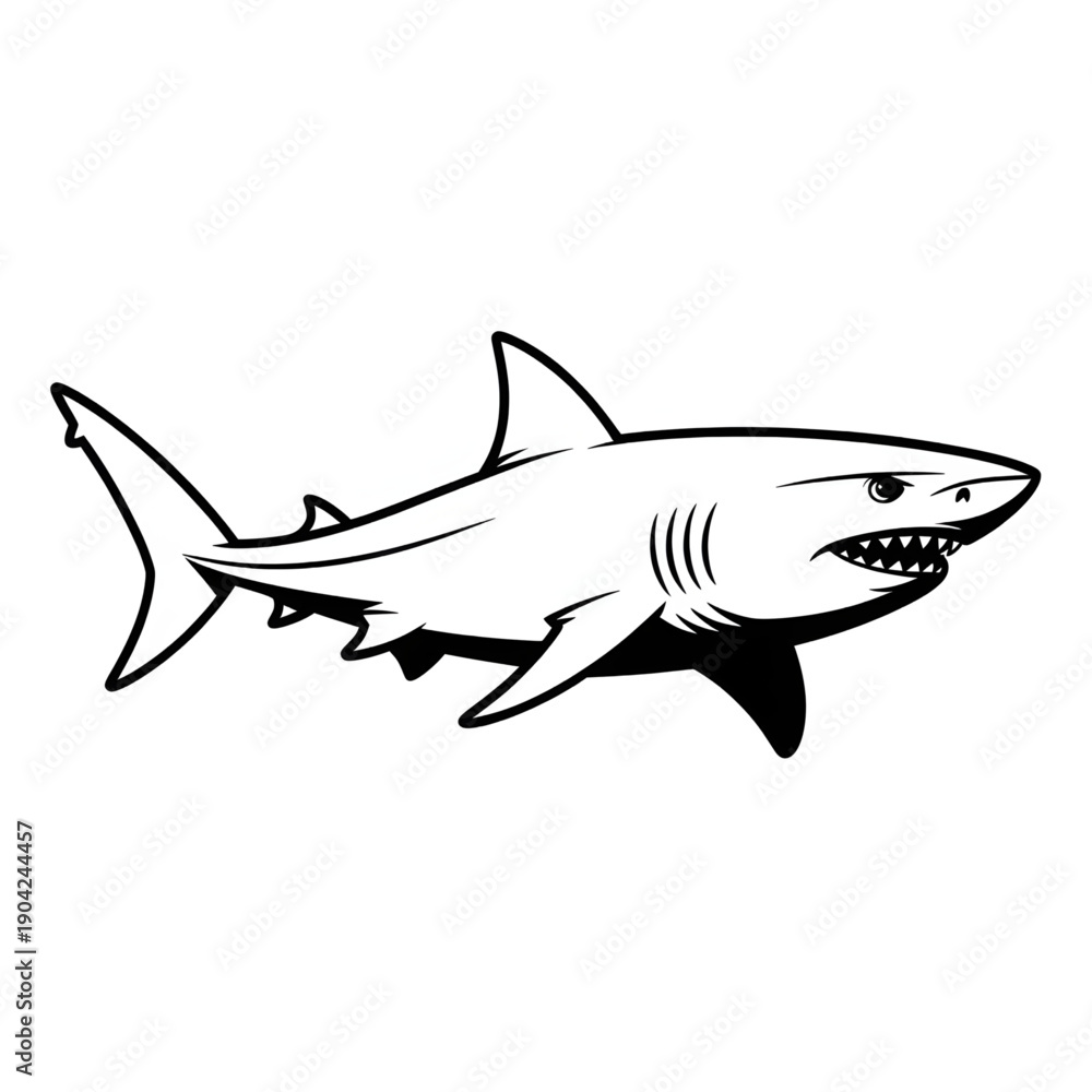 Obraz premium Black and White Shark Line Art Vector Illustration