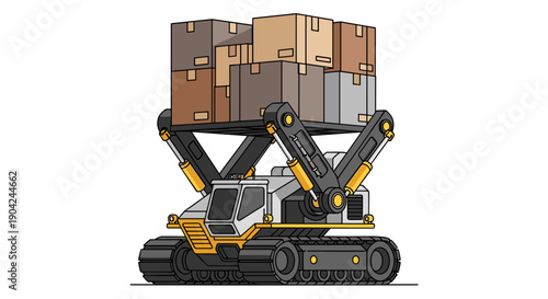 Futuristic robotic cargo vehicle with caterpillar tracks, designed for efficient heavy load transportation and logistics, isolated on a white background.