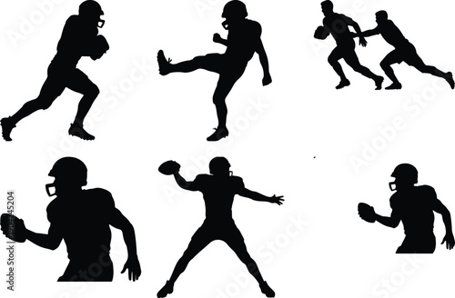 American football player silhouettes in action poses