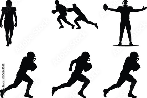 American football player silhouettes in action poses