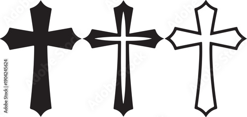 Religious Cross Icon Set Stylized Latin Crosses in Five Styles