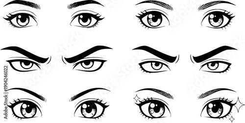 Anime Eye Set Japanese Style Vector Illustration
