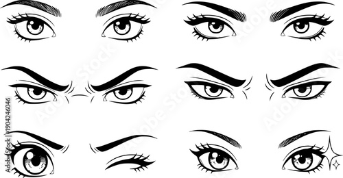 Anime Eye Set Japanese Style Vector Illustration