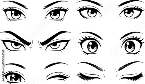 Anime Eye Set Japanese Style Vector Illustration