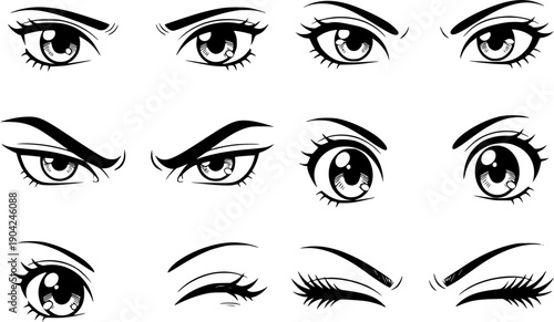 Anime Eye Set Japanese Style Vector Illustration