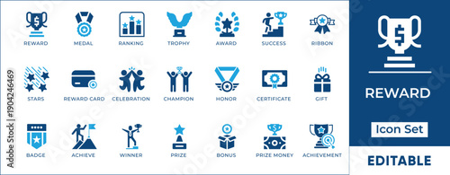 Reward Success Achievement Gamification Business Vector Icon Set