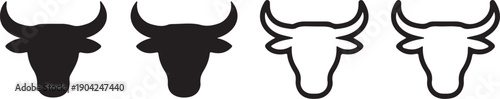 Bull Head Icon Set Cow and Buffalo Silhouette Vector