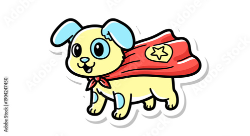Cute Kawaii Cartoon Dog Superhero Sticker, Pastel Fun Character, Adorable Animal