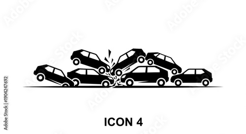 Multiple cars in a chaotic accident illustration.