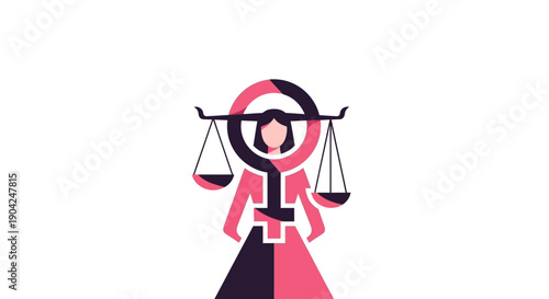 Illustration of a woman symbolizing equality and women's rights with scales, representing Susan B. Anthony and the American Anti-Slavery Society's fight for women's voting rights and social