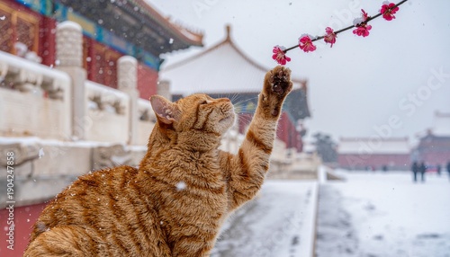 Snow-Covered Tabby Cat Resting
