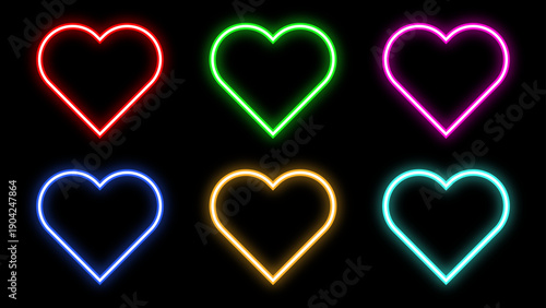 Neon Love icon. Glowing love heart icon vector. Varity neon color icon on black background.