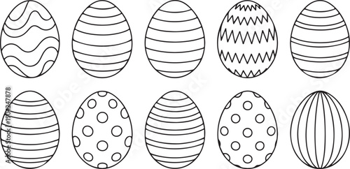 Black and white easter eggs set spring linear egg icon