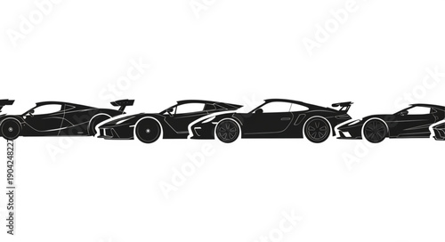 Multiple Sports Cars Lined Up Silhouette.