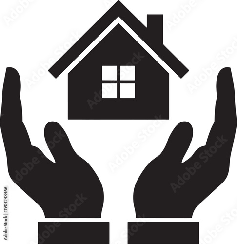 Two hands protecting a house from damage or trouble  safety and security concept
