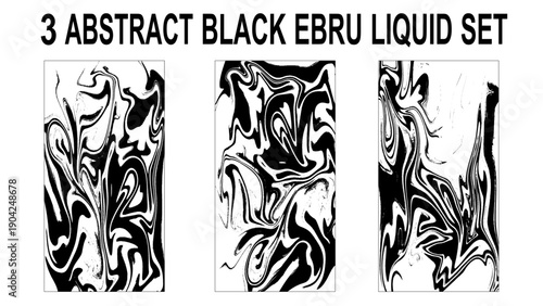 Monochrome ink vector textures backgrounds set. Abstract marble paint backdrop. Paint mixing, fluid art. Applicable for design cover, presentation, invitation, flyer, annual report, poster