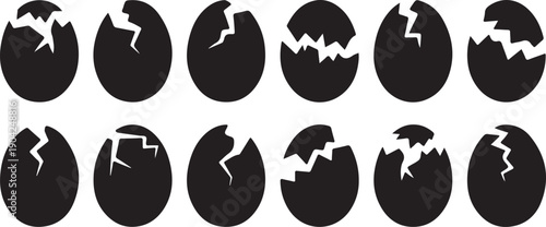 Broken Easter egg icon, Silhouette Broken eggs vector icons. Ester eggs shell. crack eggs icon set vector on white background. Vector illustration