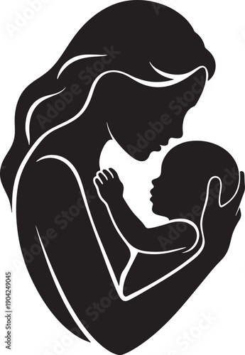 Mother holding baby in her arms and head touching heads
