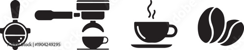 Coffee vector icons set, espresso, cups, and brewing symbols